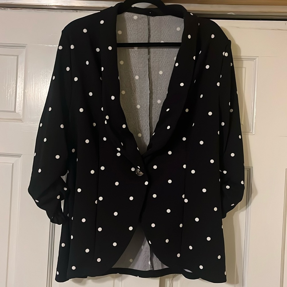 3XL SHEIN One Button black and white polka dot blazer